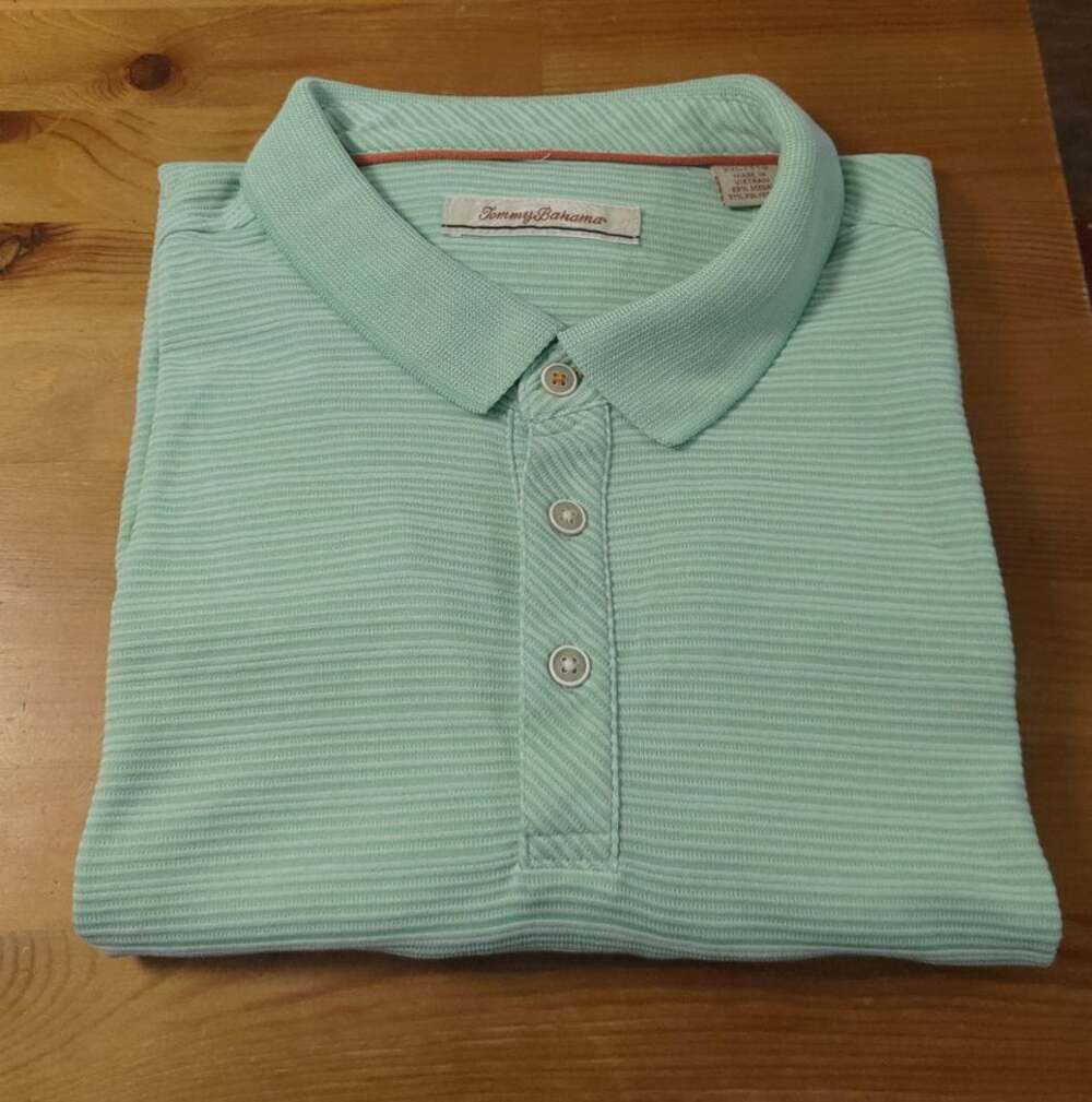 Tommy Bahama Pacific Shore Stripe Men's Polo Mint Cream XXL Pre-owned Excellent